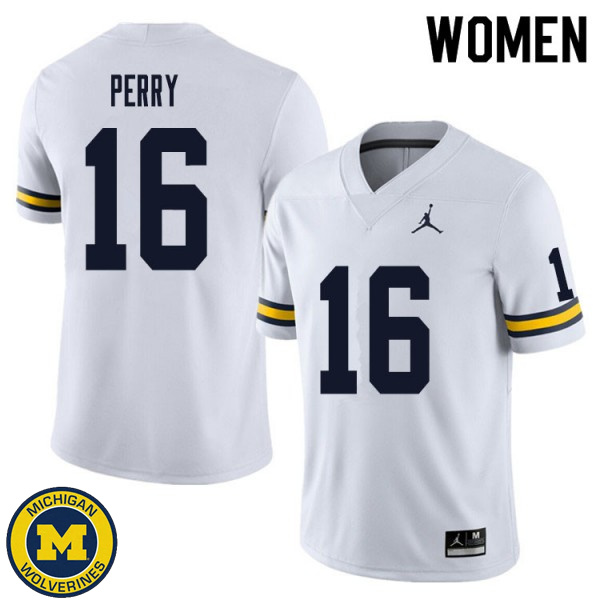 Women Michigan Wolverines #16 Jalen Perry White Embroidery Jersey